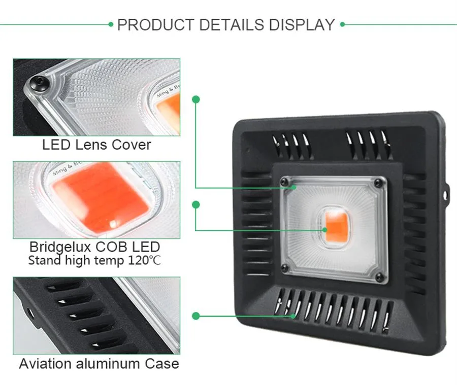 BUYBAY Full Spectrum LED Grow Light Waterproof IP67 100W 200W 300W COB Growth Flood Light for Plant Indoor Hydroponic Greenhouse