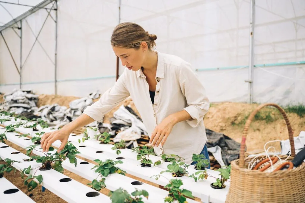 The Benefits of Companion Planting_ How to Maximize Your Garden's Potential (4) Woman in a beige shirt gardening.